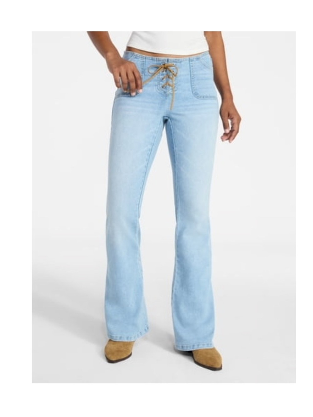 No Boundaries Light‎ Blue Lace-Up Flare Jeans